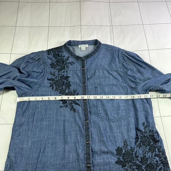 Sundance Blue Denim Blouse with Black Floral Embroidery - Picture 6 of 7